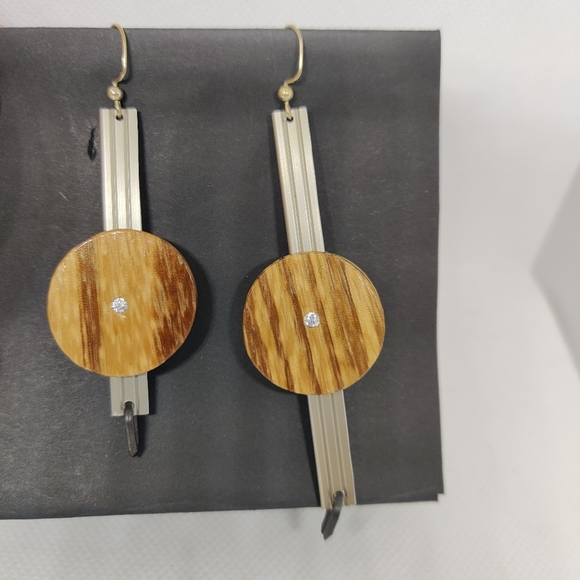 Laminated zebrawood and pine earrings on Aluminum with flat set cubic … main image 5